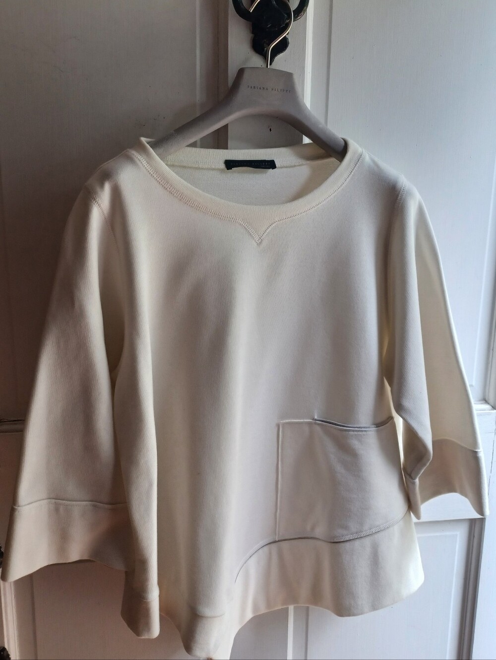 Fabiana Fillipi Boxy Cream Sweatshirt with Asymmetrical Hem